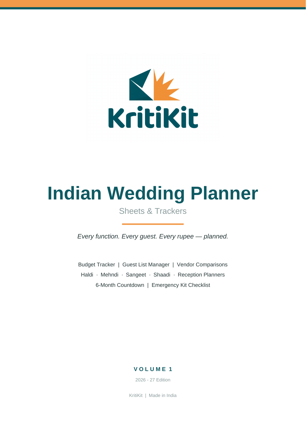 KritiKit Indian Wedding Planner Sheets cover